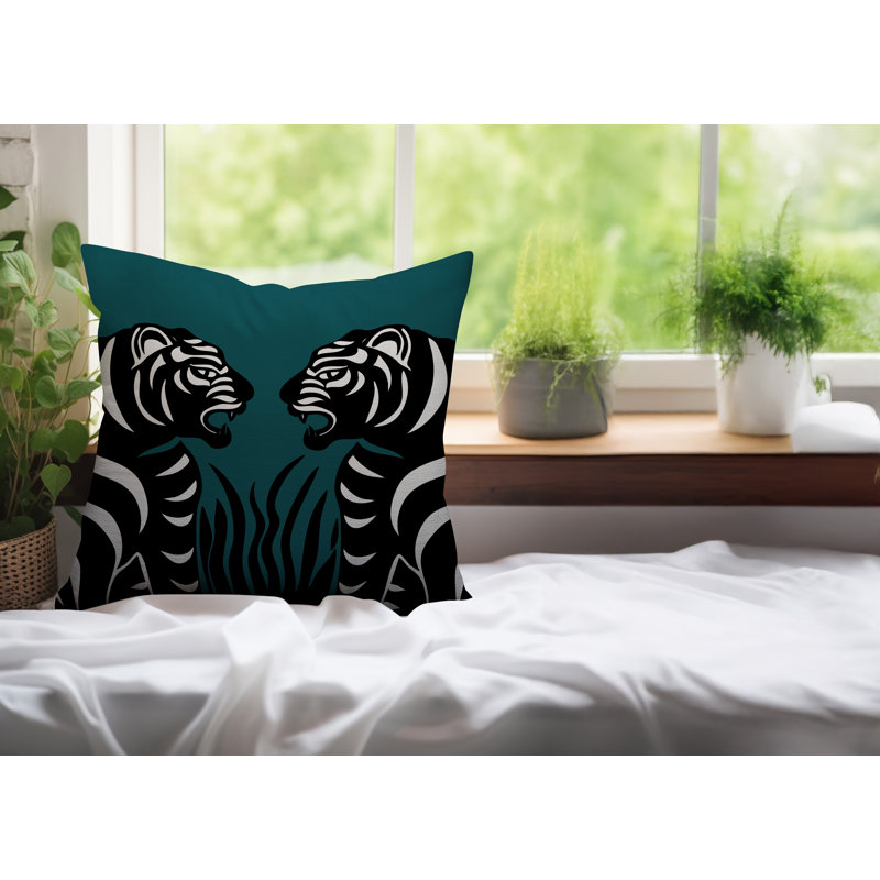 Oreiller carré réversible intérieur / extérieur Pulo Tiger, Émeraude, H 20 po x l 20 po