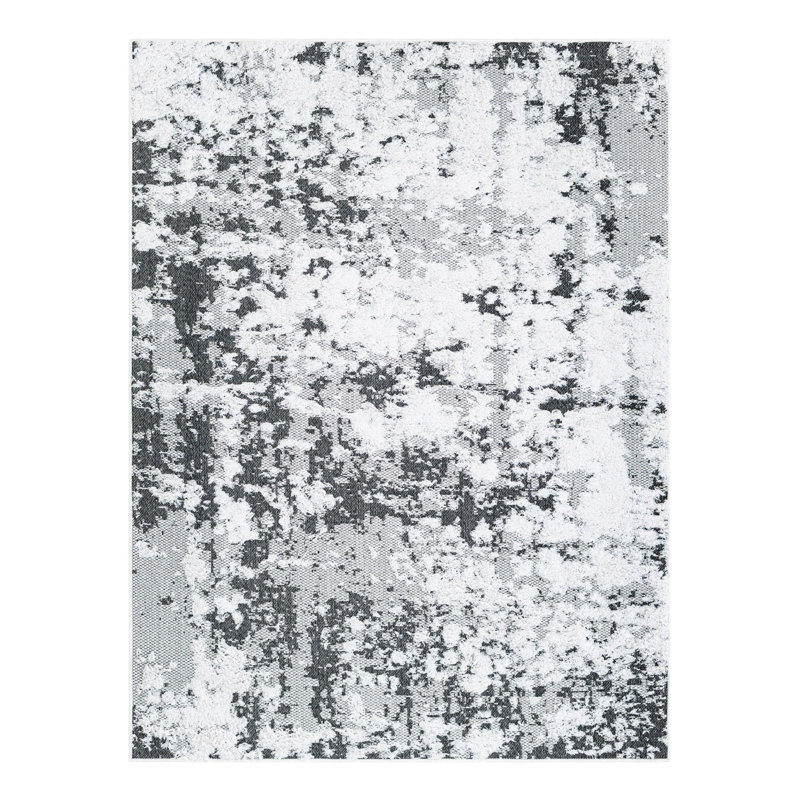 Tapis noir / blanc en coton tissé à la machine, Rectangle 4 pi 5 po x 6 pi 1 po