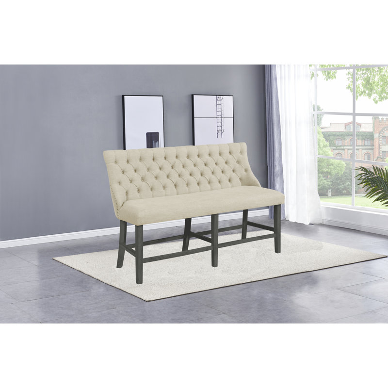 Akasia Linen Blend Upholstered Bench, Beige, Gray