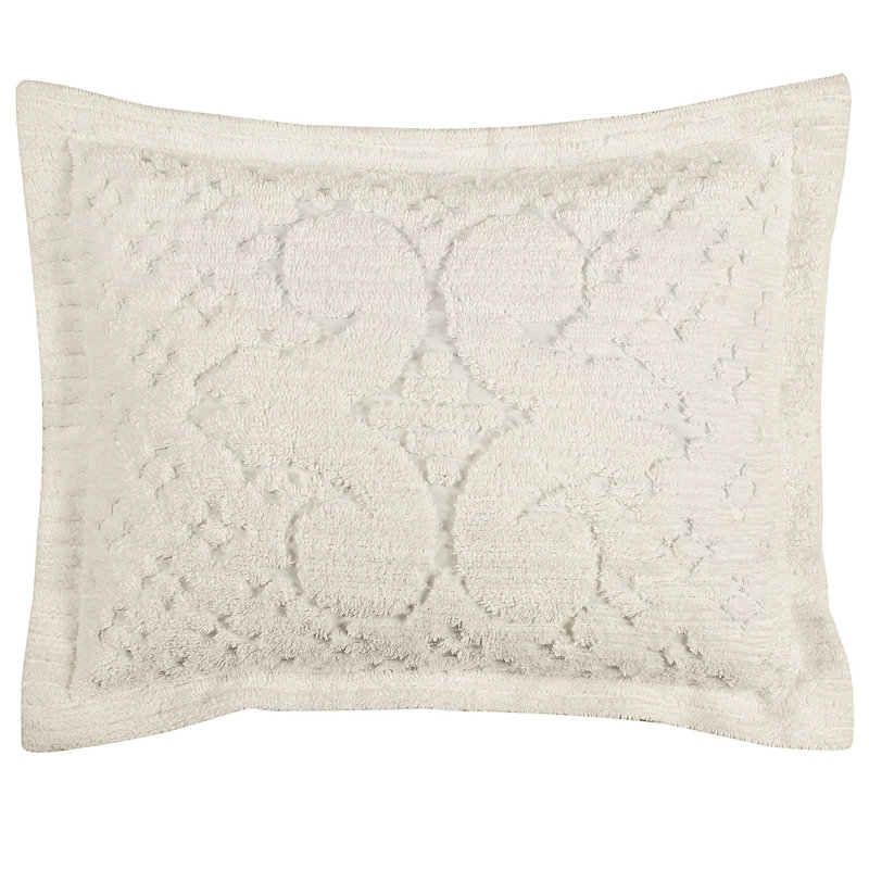 Ashton Collection 100% Cotton Chenille Tufted Pillow Sham, Medallion Design, Soft Breathable, OEKO-TEX Certified, Machine Washable, All-Season, 21" x 27", Ivory