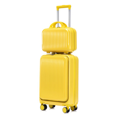 14"/20" 2 pcs/set in ABS Spinner Wheel Luggage, with Combination Lock and Front Opening Design, 14" Cosmetic Case