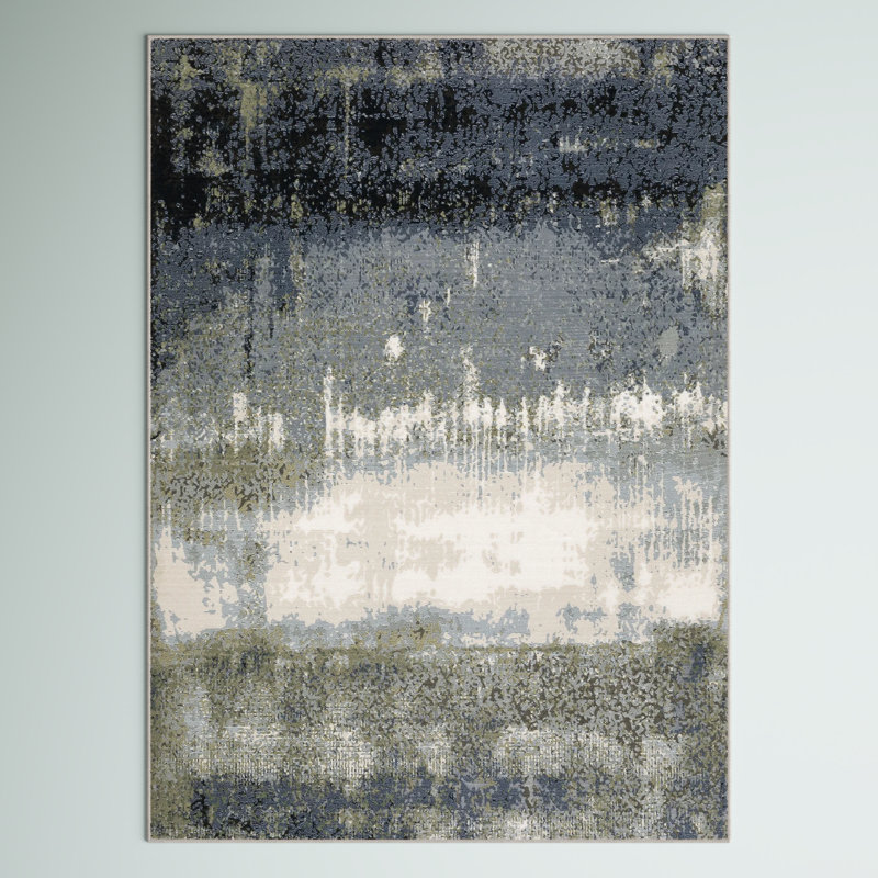 Tapis abstrait bleu / vert Belinda, Rectangle 6 pi 7 po x 9 pi 6 po