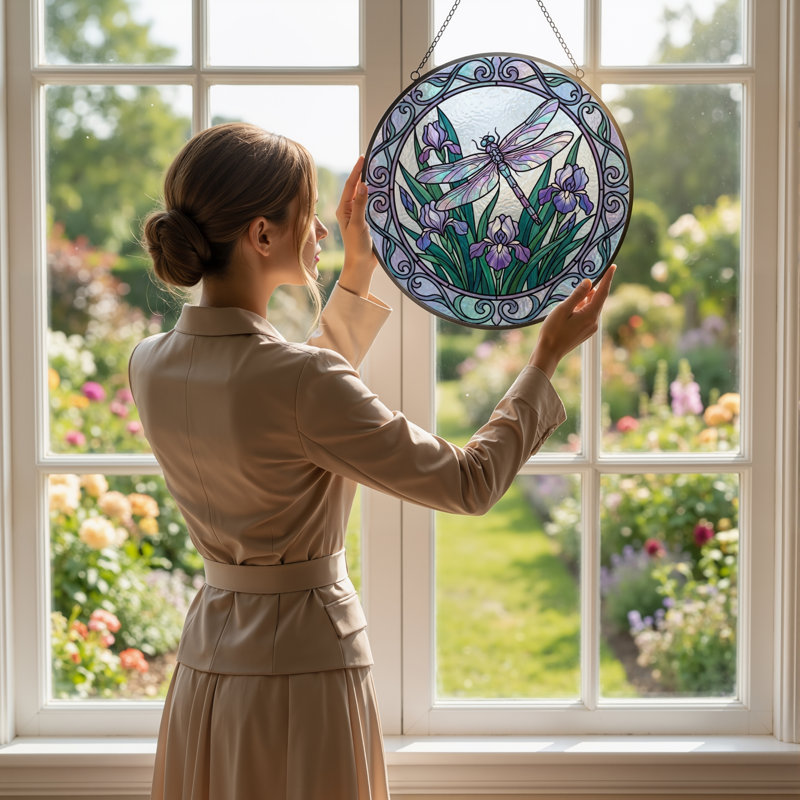 Vitrail de libellule en verre coloré Iris H H 12 po, 12"H