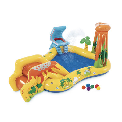 Intex: Dinosaur Inflatable Play Center - Kids Waterslide Playground, Built-In Water Spraying Palm Tree & Waterfall, 8ft 2in x 6ft 3in x 3ft 7in, Suitable For Children Ages 2+