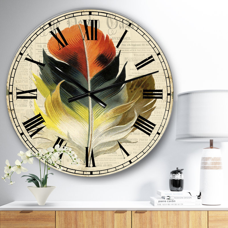 Horloge murale surdimensionnée colorée Elegant Feather III, Petit