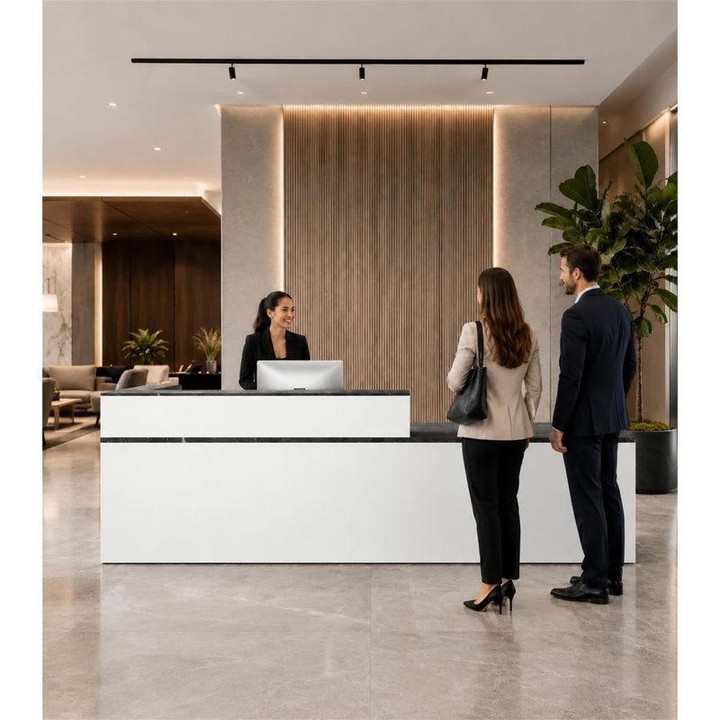 Bureau de réception en L 71 po avec comptoir - Bureau de réception
