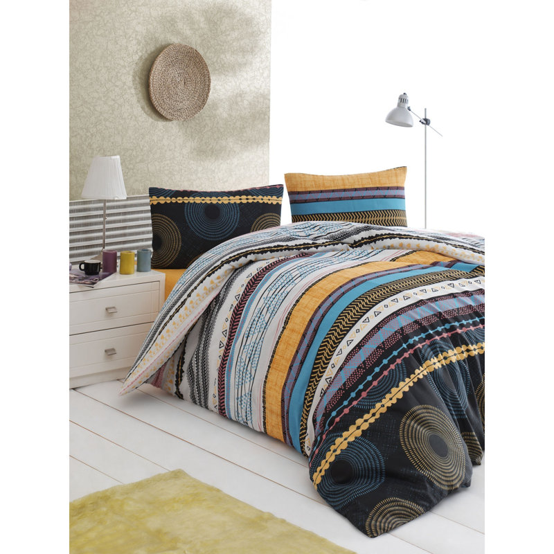 Ensemble de housse de couette en mélange de coton Kenia, Housse de couette 87 po x 87 po + 1 taie d'oreille