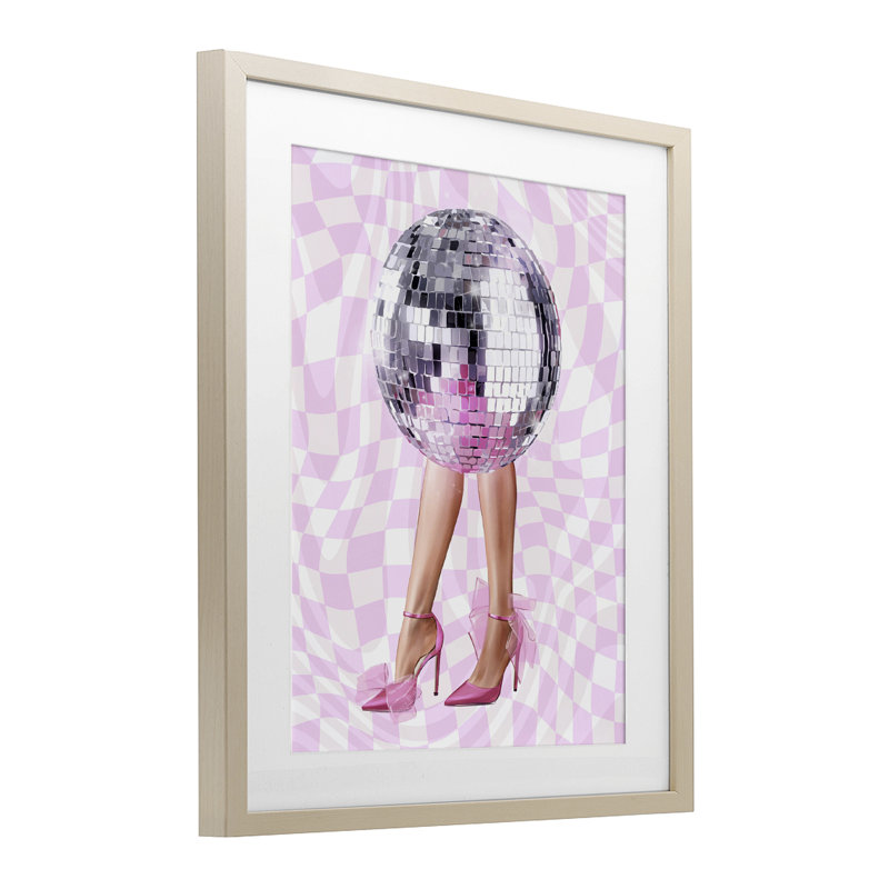 Glam Heels & Disco Ball, reproduction encadrée sous verre, design par Ziwei Li, Cadre de récolte en pin, H 16 po x l 13 po
