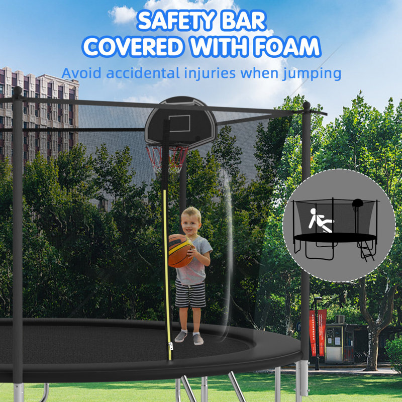 SENCHO GINSYTALIOR Round Backyard Trampoline with Safety Enclosure, Black