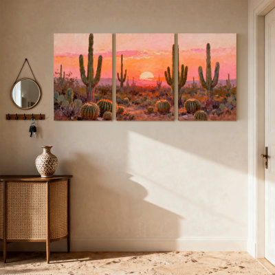 «Cactus Desert Sunset», ensemble de 3 reproductions d'art sur toile