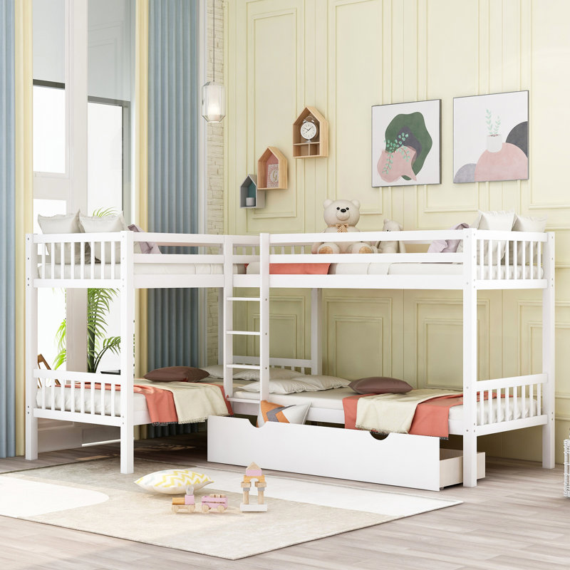 Antanae Kids Twin Bunk Bed with Drawers, White