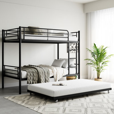 Space - Saving Twin Bunk Bed With Trundle And , Full Length Guardrail For Modern Over Trundle, Guardrail, Extra Sleeping