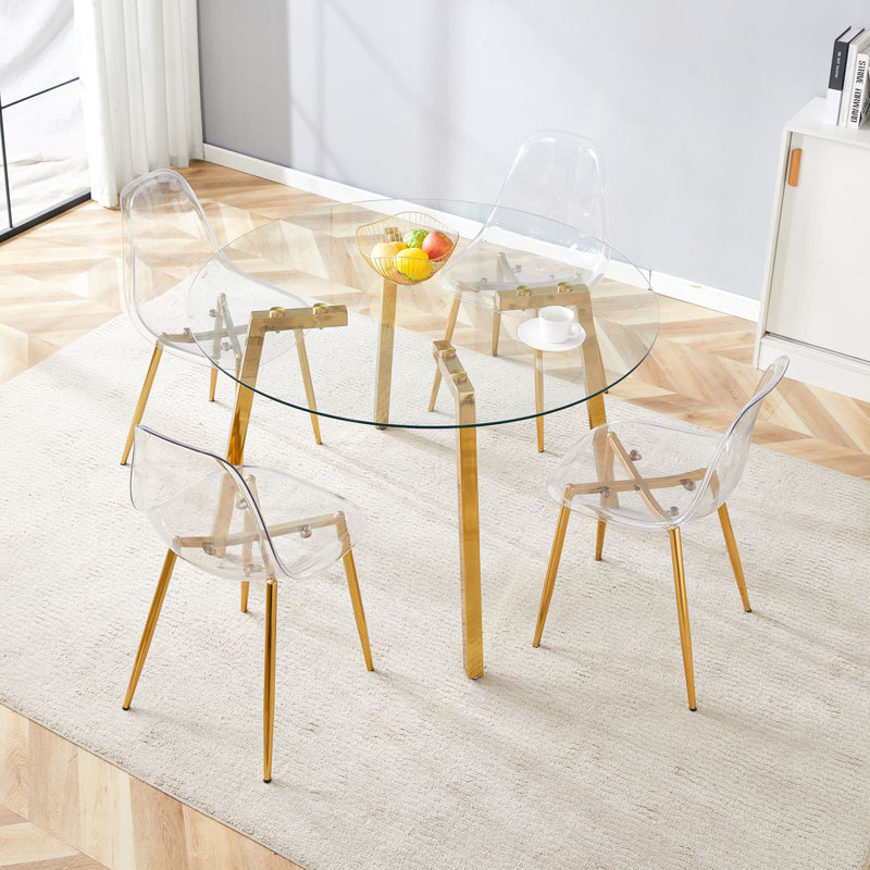 5-Piece Round Dining Table Set — Tempered Glass Top Dining Table And Chairs, 5 Pieces: Table, 4 Chairs