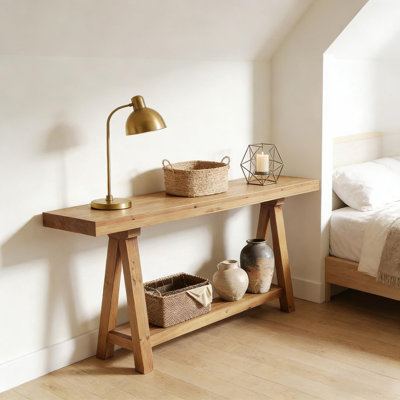 Table basse de style naturel, table d'entrée en bois, console élégante
