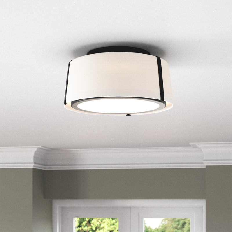 Marietta Flush Mount, Matte Black, White Silk