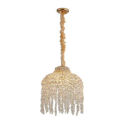 16" Gold Crystal Chandelier Pendant Light – Elegant Waterfall Grape Design with Adjustable Hanging Length for Dining Room, Bedroom & Entryway