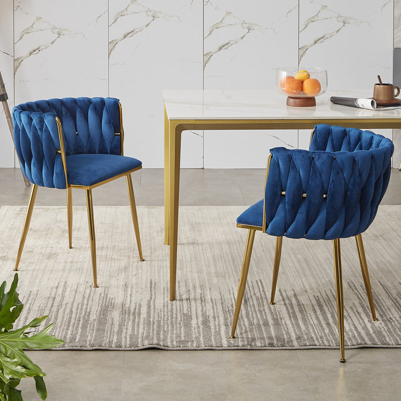 Evanni Velvet Upholstered Metal Side Chair, Navy, 2