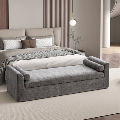 Banc de chambre moderne l 88,6 po, bout de lit rembourré avec accoudoirs de banc et traversins
