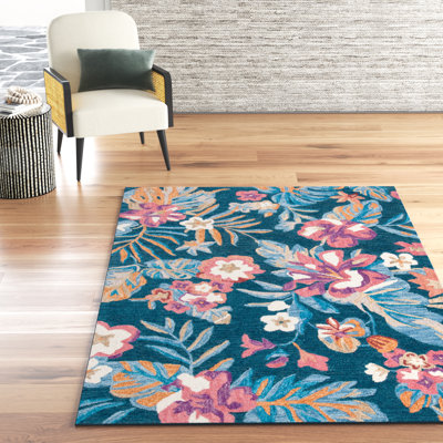 Tapis bleu / rose en laine touffeté à la main Alhambra