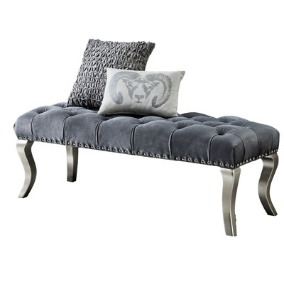 Champagne Colored Upholstered Bench With Nailhead Trim And Soft Padding, 48"W X 18"L 18"H, For A Cozy Hued Detail Trim, Adds Class To