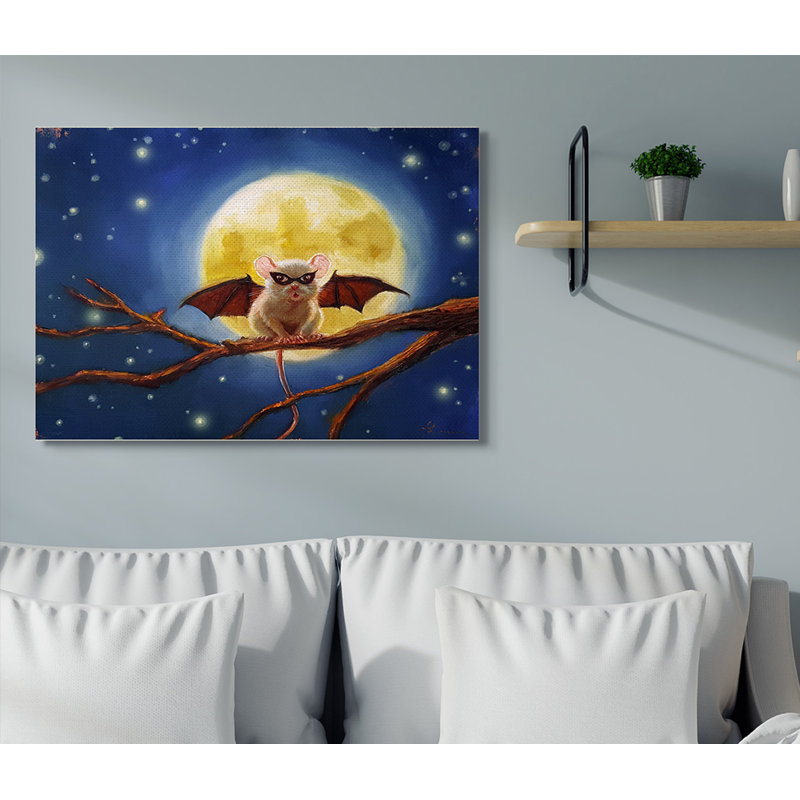 «Halloween Mouse Animal Full Moon Bat» par Lucia Heffernan, reproduction d'art graphique, H 11 po x l 14 po x P 1,5 po