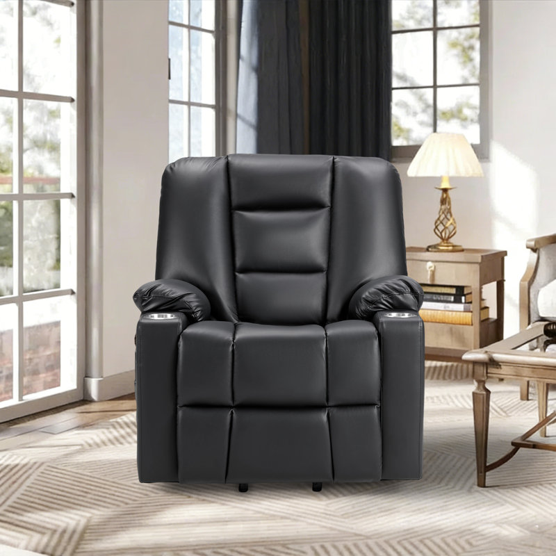 35.6" W Modern Faux Leather Power Electric Lift Assist Reclining Chair For Elderly With Massage, Heat, USB, 2 Cup Holders & Side Pocket