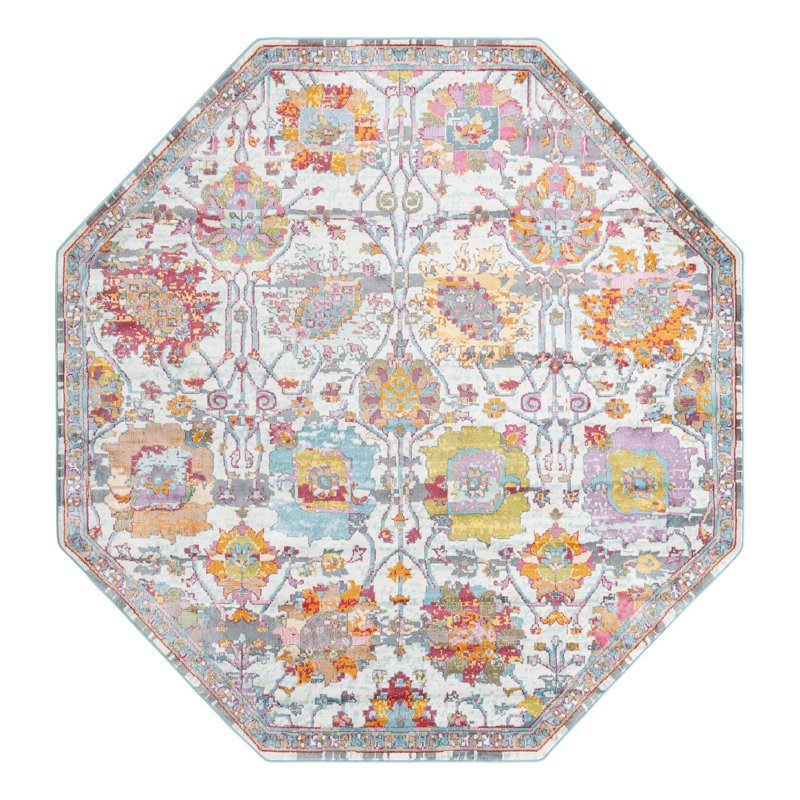 Tapis orange / gris / bleu Haefner, Octogone 8 pi 2 po x 8 pi 2 po