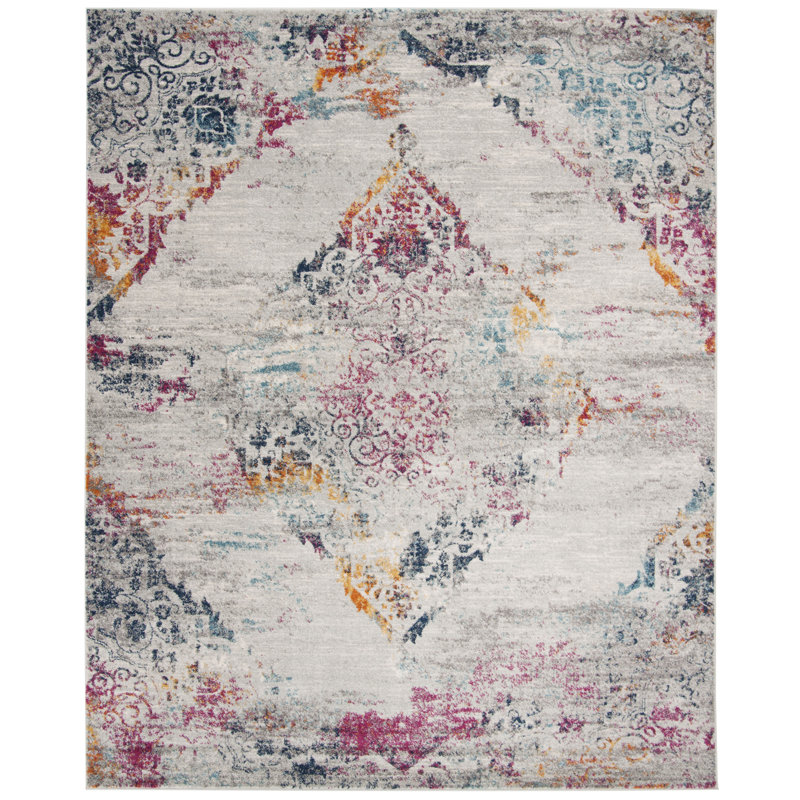 Christa Oriental Light Gray/Fuchsia Area Rug, Rectangle 9' x 12'