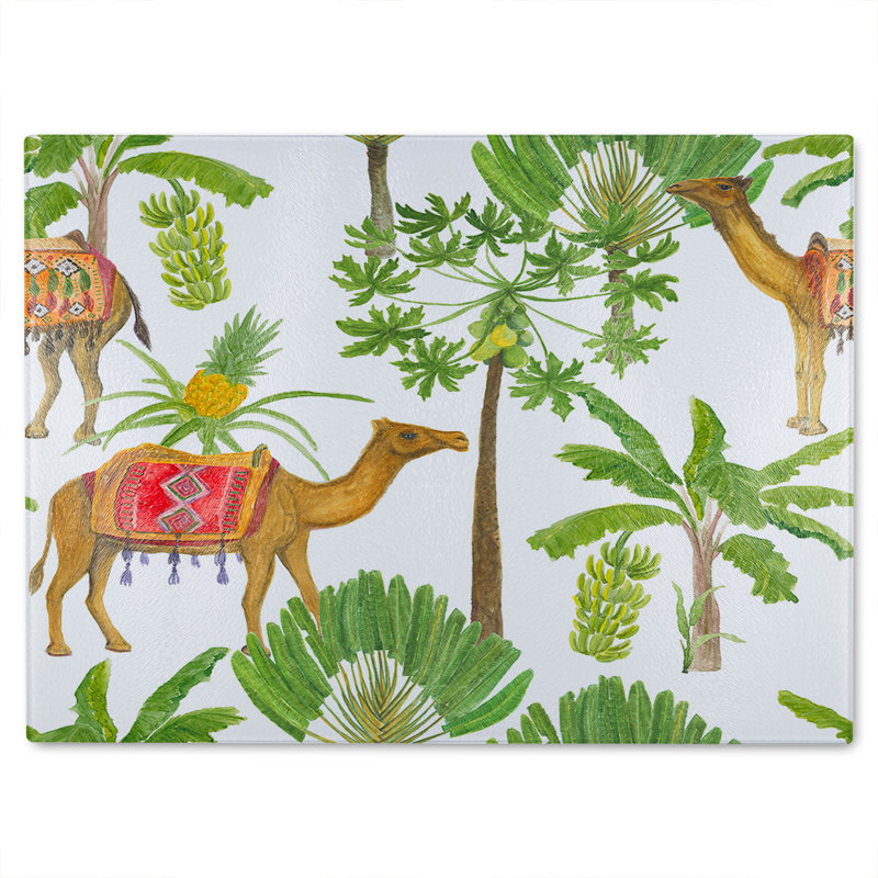 Camels & Palm Trees Glass Chopping Board