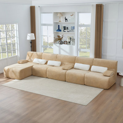  Canapé modulaire rembourré en L en velours côtelé 161,8 pouces avec chaise longue 161,8 pouces