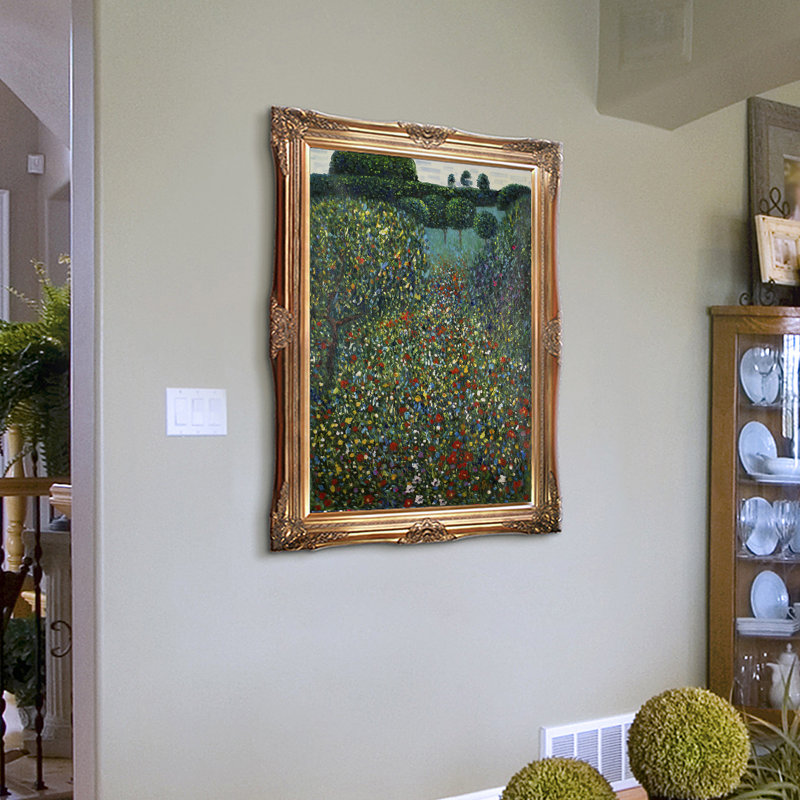 « field of pops » par gustav klimt,-dessiner sur toile, image, H 44 po x l 32 po x P 2 po, Or victorien