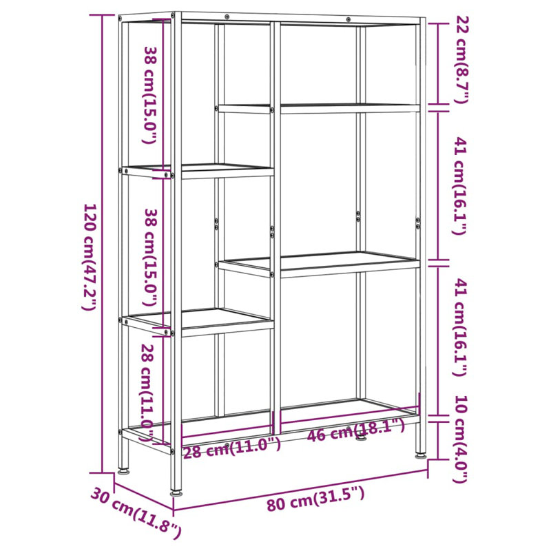 Oringas Bookcase, Light Brown/Black, (6 Shelves) 47" H x 32" W x 12" D
