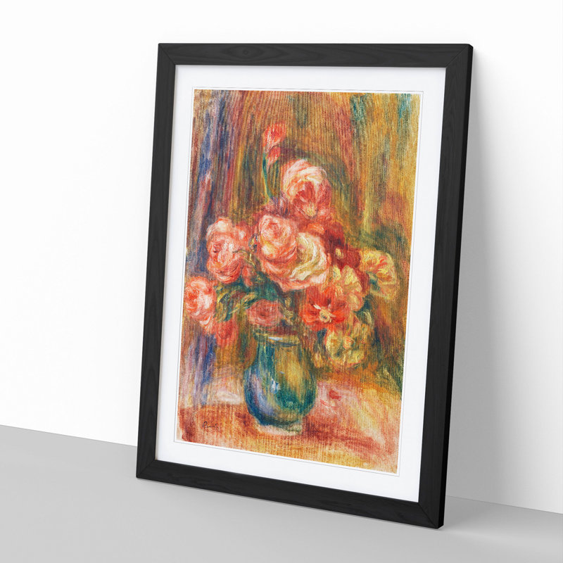 Vase of Roses by Pierre-Auguste Renoir - Picture Frame Painting, 48cm H x 36cm W x 2cm D, Black Framed