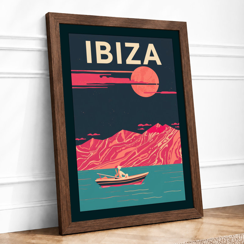 Postcard from Ibiza Retro - Framed Print, A2 - 59.4 x 42.0 cm, Walnut