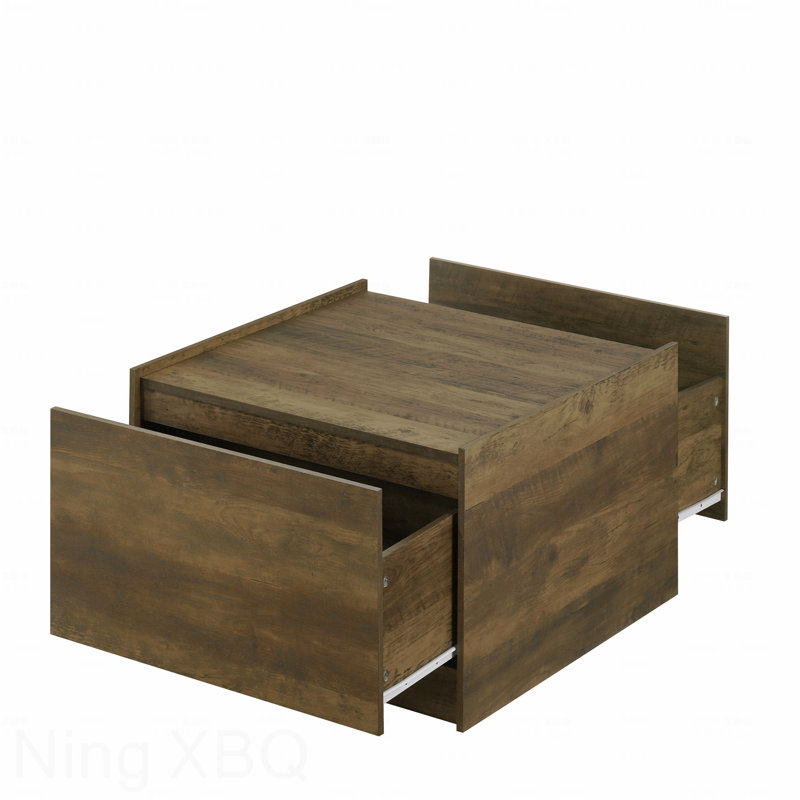 Table basse carrée 31,5 "à finition chêne avec 2 tiroirs
