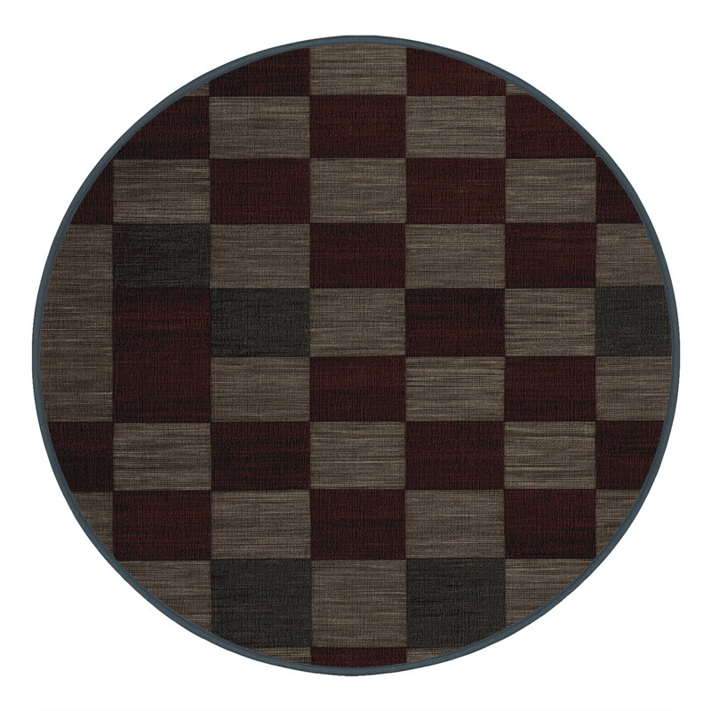 Tapis brun à carreaux lavable à la machine, Rond 8 pi