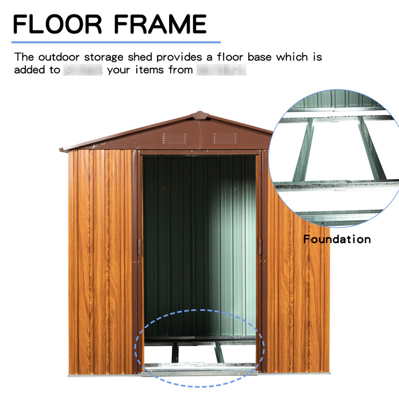 71.26 In. High Metal Shed With Galvanized Steel & Rot Design Storage Unit Insect- Coating, Yellow Brown