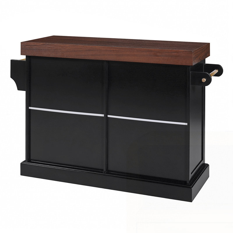 53" Large Kitchen Island with 3.5" Thick Desktop, Black