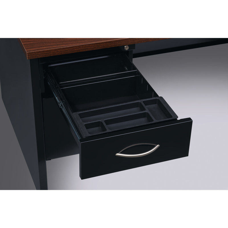 Metal Base Writing Desk, Black/Walnut