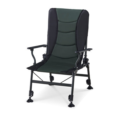 Folding Fishing Chair Up to 150KG, Portable Camping Chairs for Adults with Arms, Removable Cushion, Adjustable Backrest and Fixed Headrest for Beach Fishing Outdoor Picnic