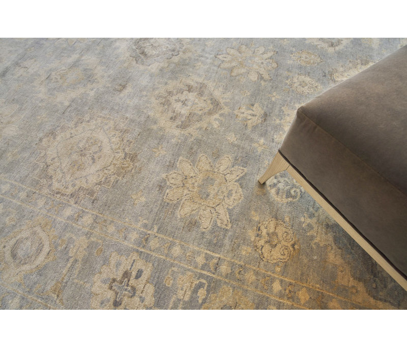 Antique Weave Oushak Oriental Hand-Knotted Wool Light Blue Area Rug, Rectangle 14' x 18'