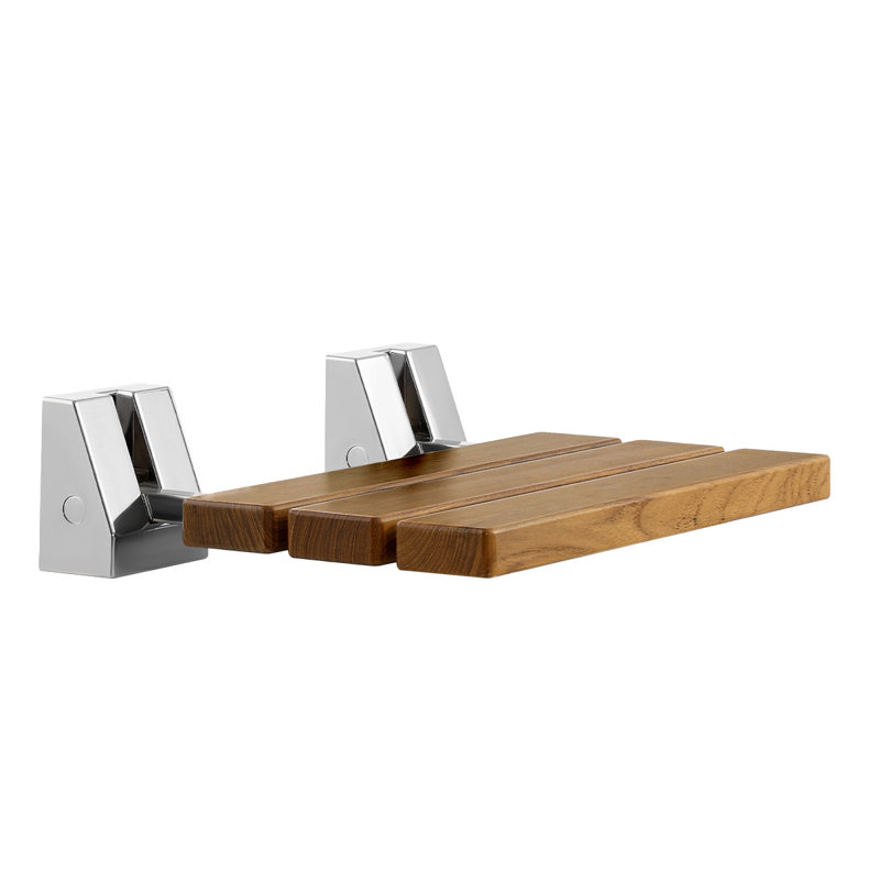 Siège de douche pliable fixé au mur, banc de douche pliable en teck de 15,7 po, siège de couloir de salle de bain rabattable avec structure en acier inoxydable pour personnes âgées de 330 lb et imperméable et facile à nettoyer