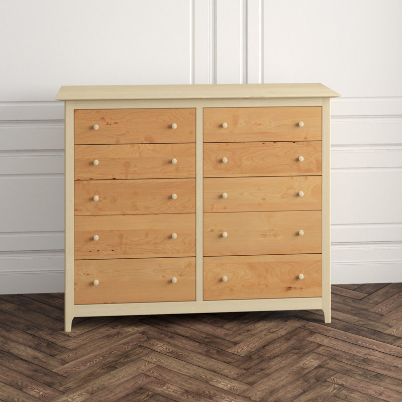 Sarah 10 - Drawer Solid Wood Dresser, Maple and Cherry