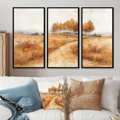 Brown Grey Autumn Meadows In Canada II - Countryside Wall Art Living Room Set