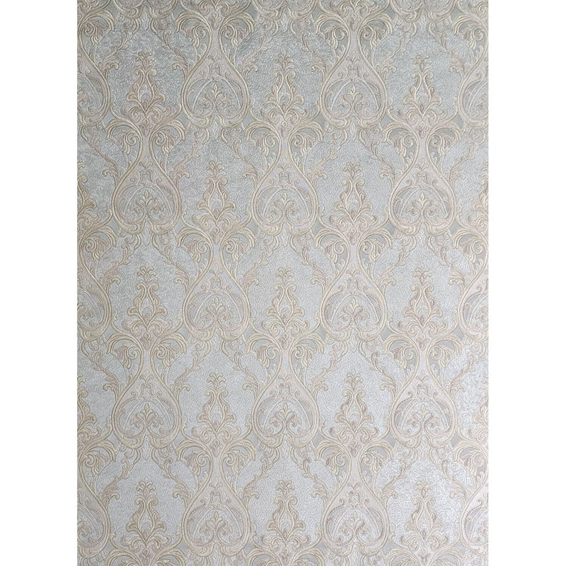 Rouleau de papier peint victorien argenté gris laiton doré métallique ogee damassé 3D