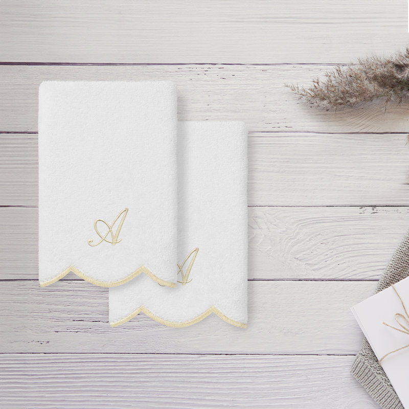 Ensemble de serviettes 100% coton turque ADORNIA, A, Blanc / beige, Ensemble de 2 serviettes à doigts