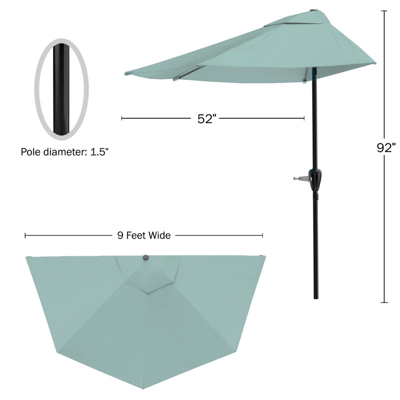 Dusty Green Steel Half Round Patio Umbrella with Polyester Canopy