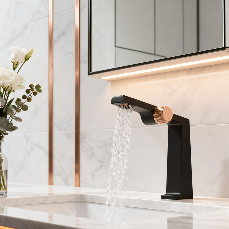 Single-handle Bathroom Faucet, Black/Gold