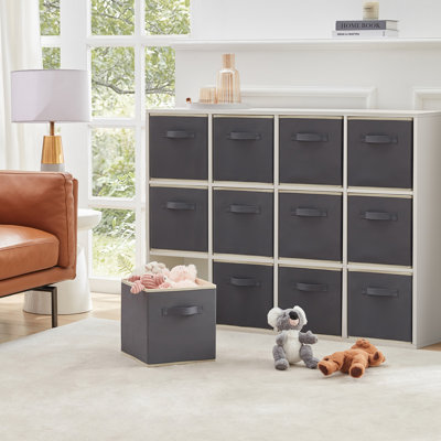 12 paquets de cubes de rangement, bacs de rangement cubiques, paniers de rangement en tissu décoratifs pliables pour organiser les organisateurs de maison avec poignées pour tablettes, placard, gris