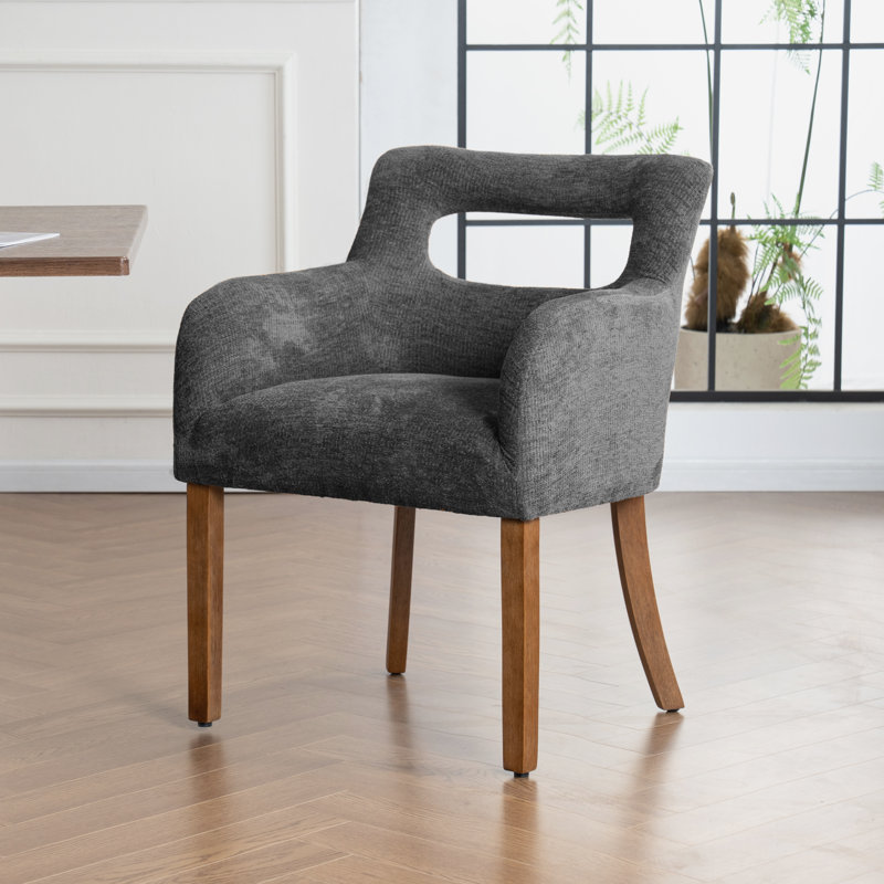Upholstered Dining Accent Chair With Armrest, Charcoal